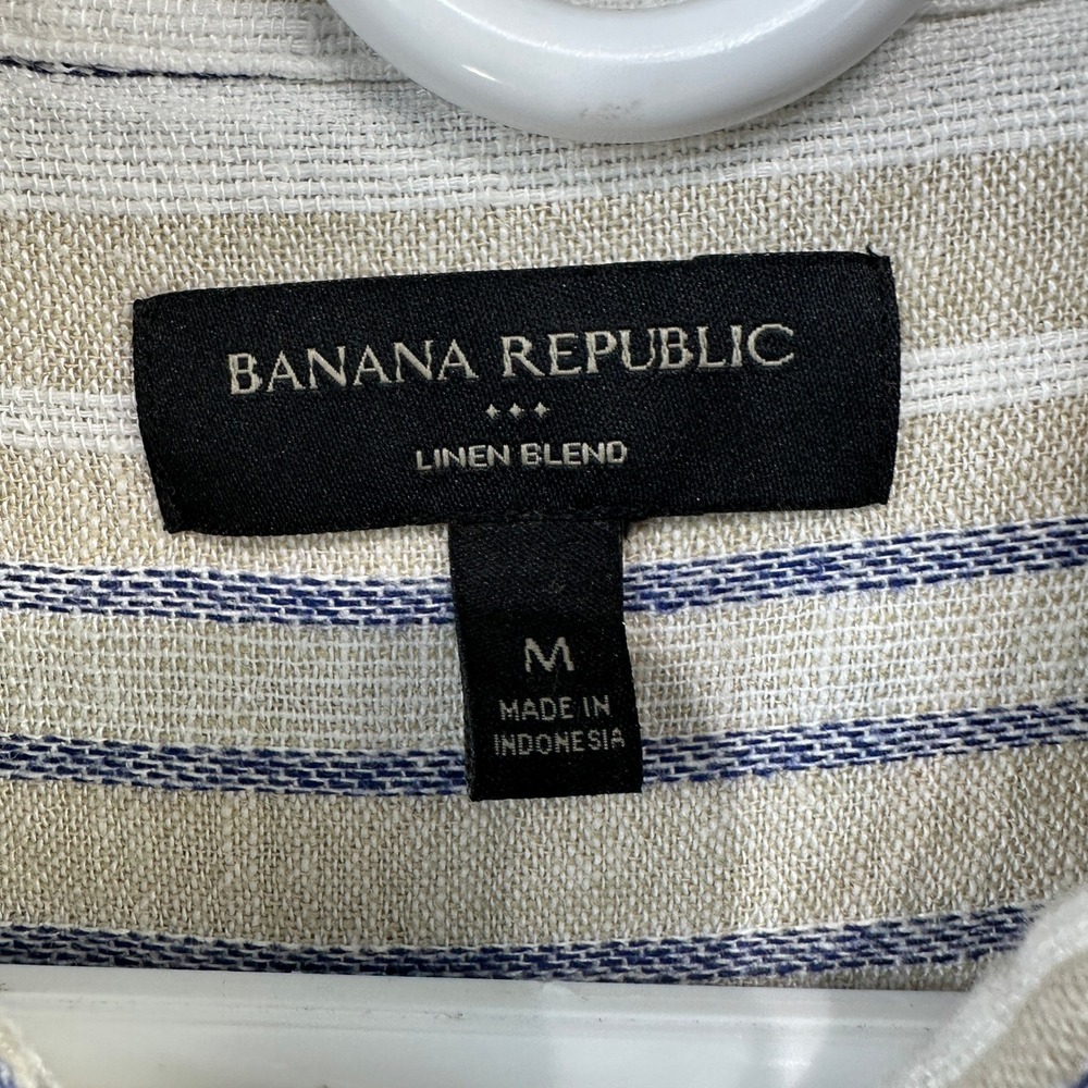 Banana Republic Linen Blend Striped Button Up Shirt Womens Medium Beige Navy - Picture 5 of 7
